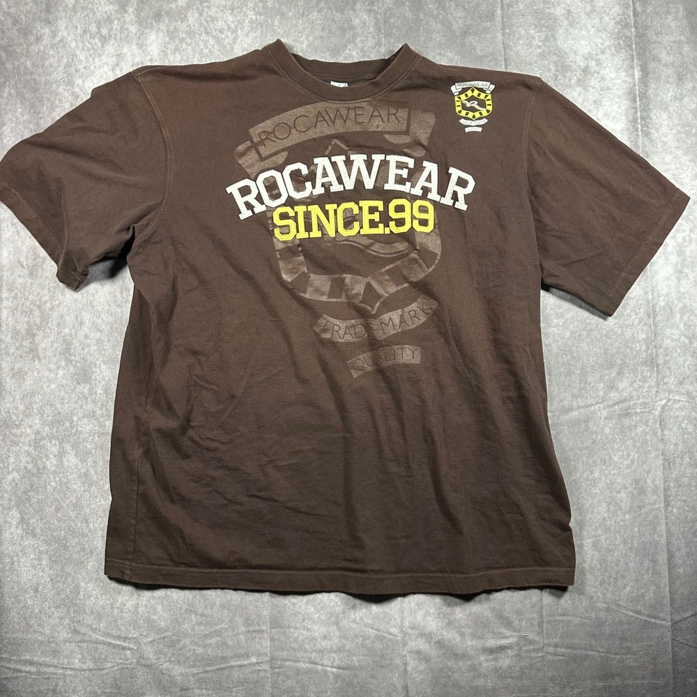 Rocawear Mens Brown Graphic T-Shirt Size 2XL Since 99 Streetwear Cotton Tee